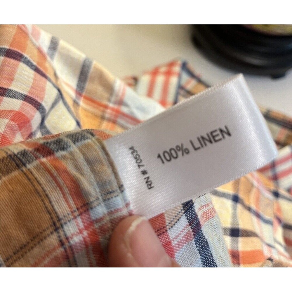 ORVIS Men's Long Sleeve Plaid Linen Shirt XL Red/Navy/Tan/Wht Preppy Classic - Picture 6 of 10